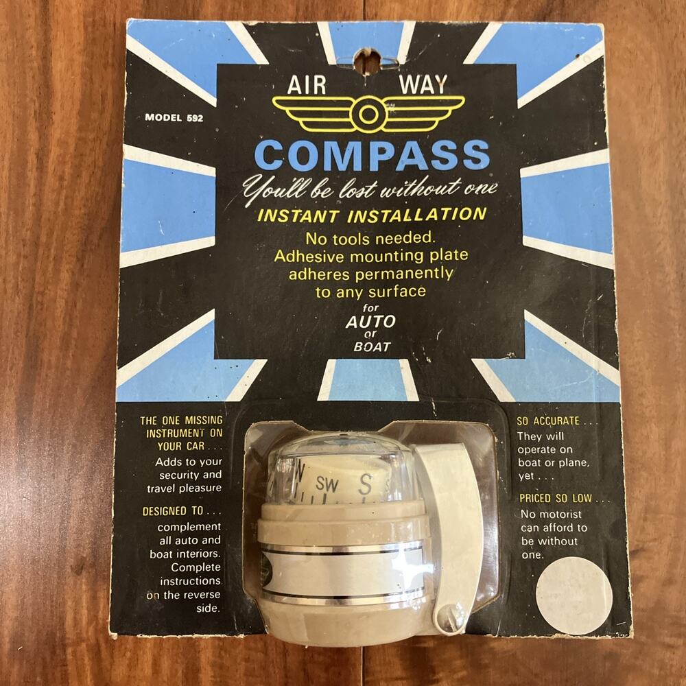 Vintage Air Way Auto Boat Compass Model 560 NOS Sealed New On Card Retro Vehicle
